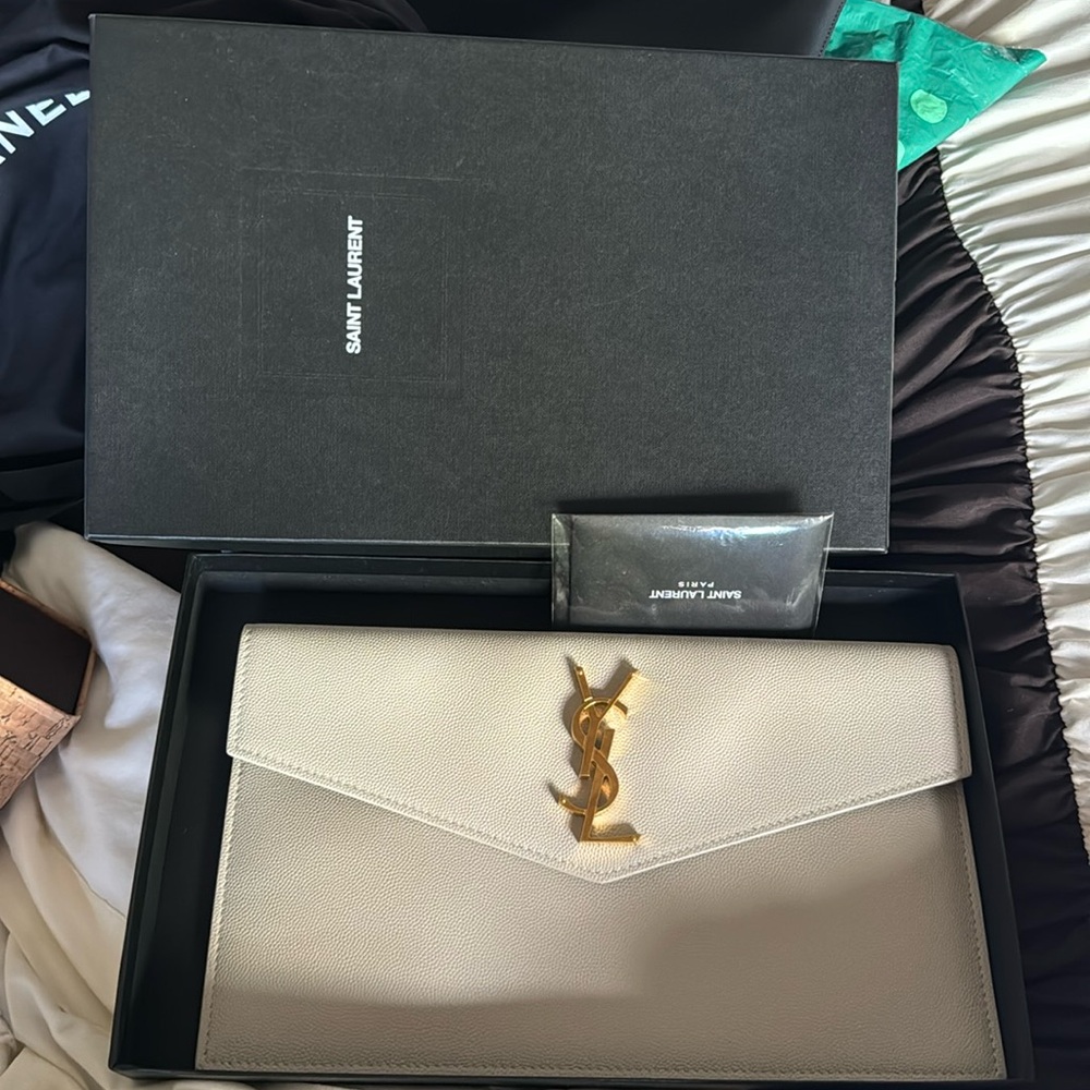Yves Saint Laurent white clutch
